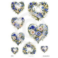  Rizspapir - szivek kék virágokkal dekorációs kellék