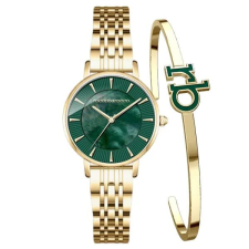 ROCCOBAROCCO Rocco Barocco női karóraszett arany acél szíjjal, zöld számlap, 32 mm karóra