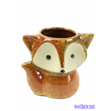 Rókás kerámia kaspó - Barna dekorációs kellék