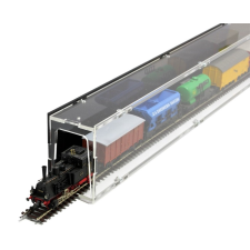 ROSA Modellvasút vitrin N, H0, TT, Z nyomtávú átlátszó, fekete, tükrös hátlappal 75 cm polc bemutató szekrény átlátszó akril vitrin szegmens vasútmodell tereptárgy