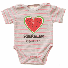 Rövid ujjú dupla patentos " Szerelem gyümölcs" feliratú baba body kombidressz, body