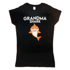 Rövid ujjú női póló cápás mintával "Grandma shark" felirattal női póló