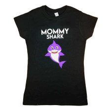 Rövid ujjú női póló cápás mintával "Mommy shark" felirattal női póló