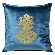 Royal4 bársony párnahuzat arany színű díszítéssel Kék 45x45 cm lakástextília