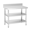 ROYAL CATERING Rozsdamentes acél asztal hátsó peremmel - 100 x 60 x 16.5 cm - 199 kg - 2 polc - Royal Catering