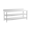 ROYAL CATERING Rozsdamentes acél asztal hátsó peremmel - 200 x 70 x 16.5 cm - 235 kg - 2 polc - Royal Catering