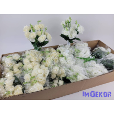  Rózsa 14 fejes selyem csokor 30 cm - Fehér+Krém dekorációs kellék