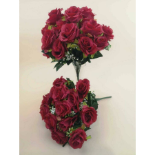  Rózsa 18 nyílott fejes dús selyemvirág csokor díszítővel 36 cm - Sötét Piros dekoráció
