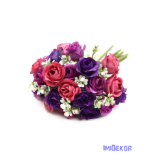  Rózsa 21 fejes dekor csokor 26 cm - Lila-Pink dekorációs kellék
