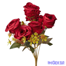  Rózsa 7 ágú selyemvirág csokor 31cm - Bordó dekorációs kellék