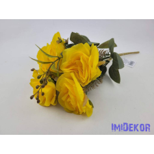  Rózsa 7 ágú selyemvirág csokor 34cm - Sárga dekorációs kellék