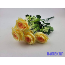  Rózsa 7 ágú selyemvirág csokor 42cm - Sárgás dekorációs kellék