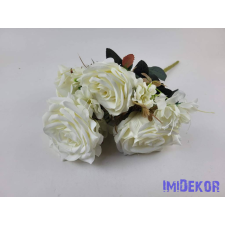  Rózsa 7 ágú selyemvirág csokor 43cm - Krém dekorációs kellék