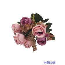  Rózsa 7 fejes selyemvirág csokor 30cm - Mályva dekorációs kellék