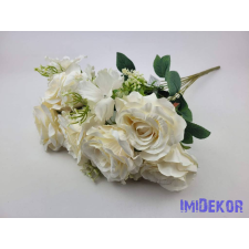  Rózsa 9 ágú selyemvirág csokor 49 cm - Krém dekorációs kellék