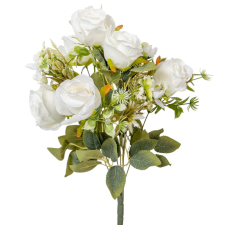  Rózsa csokor 6v. krém M44cm 24db/# dekorációs kellék
