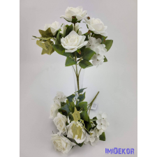  Rózsa hortenzia 7 ágú selyemvirág csokor 27 cm - Törtfehér dekoráció