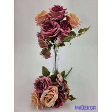  Rózsa hortenzia 7 ágú selyemvirág csokor 29 cm - Mályva-Barack dekoráció