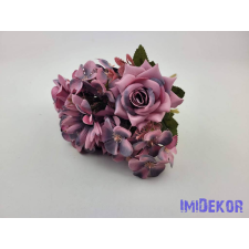  Rózsa + kis virág 7 ágú selyem csokor 29cm - Sötét Lilás Rózsaszín dekorációs kellék