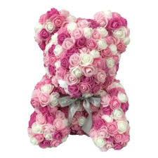 Rózsa maci díszdobozban 40 cm - mix (rózsaszín-pink-fehér) ajándéktárgy