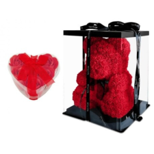  Rózsa maci díszdobozban 40 cm - piros + szív doboz szappan rózsa szappan