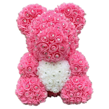  Rózsa maci, örök virág maci csillogó strasszkövekkel 40 cm - rózsaszín fehér szívvel - díszdobozzal ajándéktasak