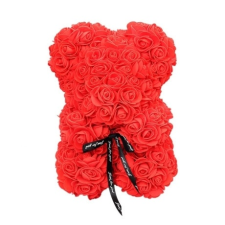 Rózsa maci, örök virág maci díszdobozban 25 cm - piros ajándéktasak