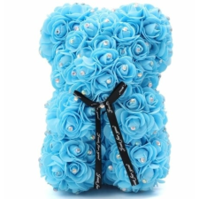  Rózsa maci, virágmaci csillogó strasszkővel 25 cm - kék ajándéktárgy