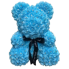  Rózsa maci, virágmaci csillogó strasszkővel 40 cm - kék ajándéktárgy