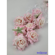  Rózsa nyílott selyemvirág fej 8 cm - Babarózsaszín-Krém dekorációs kellék