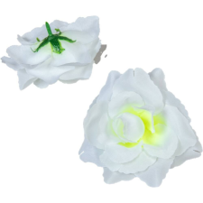  Rózsa nyílott selyemvirág fej nyílt rózsafej 10 cm - Fehér-Zöldes közepű dekoráció