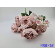  Rózsa-peónia 9 ágú selyemvirág csokor 47cm - Púder dekorációs kellék