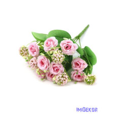  Rózsa selyem csokor díszítővel 29cm - Cirmos Rózsaszín dekorációs kellék