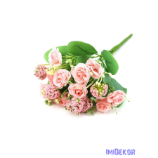  Rózsa selyem csokor díszítővel 29cm - Halvány Rózsaszín dekorációs kellék