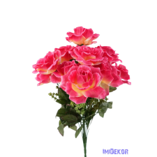  Rózsa selyemvirág csokor 46cm - Pink dekorációs kellék