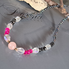  Rózsakvarc, valódi gyöngy és Csehkristály nyaklánc nyaklánc