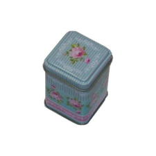 Rózsás fémdoboz - 10x7,2 cm - világoskék papírárú, csomagoló és tárolóeszköz