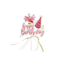Rózsaszín Happy Birthday szülinapi tortadísz beszúró sütés és főzés