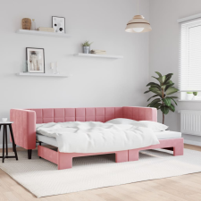rózsaszín kihúzható bársony heverő 80 x 200 cm ágy és ágykellék