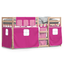  rózsaszín tömör fenyőfa emeletes ágy függönyökkel 90 x 200 cm ágy és ágykellék