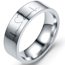  Rozsdamentes acél férfi karikagyűrű, EKG-jellel, 10-es méret gyűrű