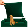  Rugalmas fotel- és kanapévédő huzat, ajándék párnahuzattal 190-230 cm méretben, bársony, sötétzöld