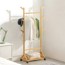 Ruhaállvány cipőtartóval kerekekkel 155x60x35 cm bambusz BM04-60 bútor