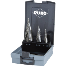 RUKO 101026RO HSS fokozatfúró készlet, 3 részes, 4 - 12 mm, 4 - 20 mm, 4 - 30 mm, 3 oldalú szár (101026RO) fúrószár