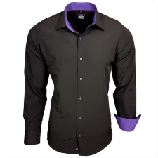 RUSTY NEAL férfi ing R-44 hosszú ujjú karcsú fazon, Fekete 5XL férfi ing