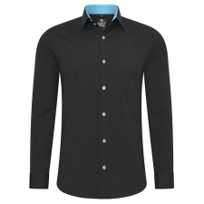 RUSTY NEAL férfi ing R-44 hosszú ujjú karcsú fazon, Fekete 6XL férfi ing