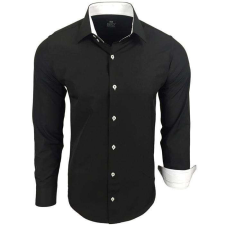 RUSTY NEAL férfi ing R-44 hosszú ujjú karcsú fazon, Fekete 6XL férfi ing