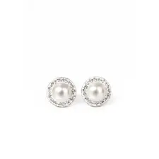  S925 Ezüst Gyöngyös Fülbevaló Fehér Swarovski® Köves Díszítéssel fülbevaló