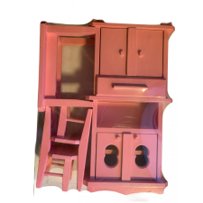 S. C. ADYCOMPROD SRL Fa bababútor, Rózsaszín konyha, 4 részes játékbaba felszerelés