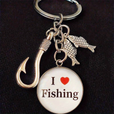 Saját I love Fishing, horgász kulcstartó, táskadísz kulcstartó